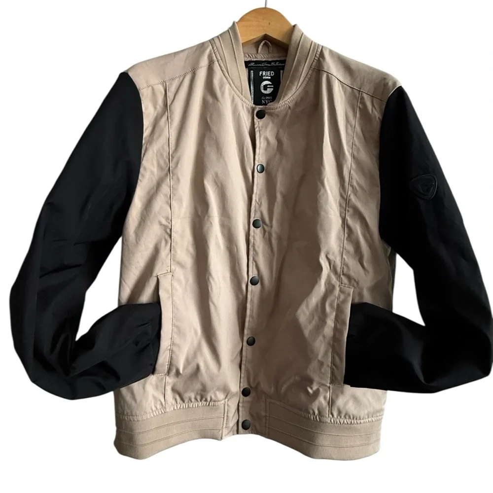 Fried Denim NYC Varsity Style Jacket Black & Tan | Size L